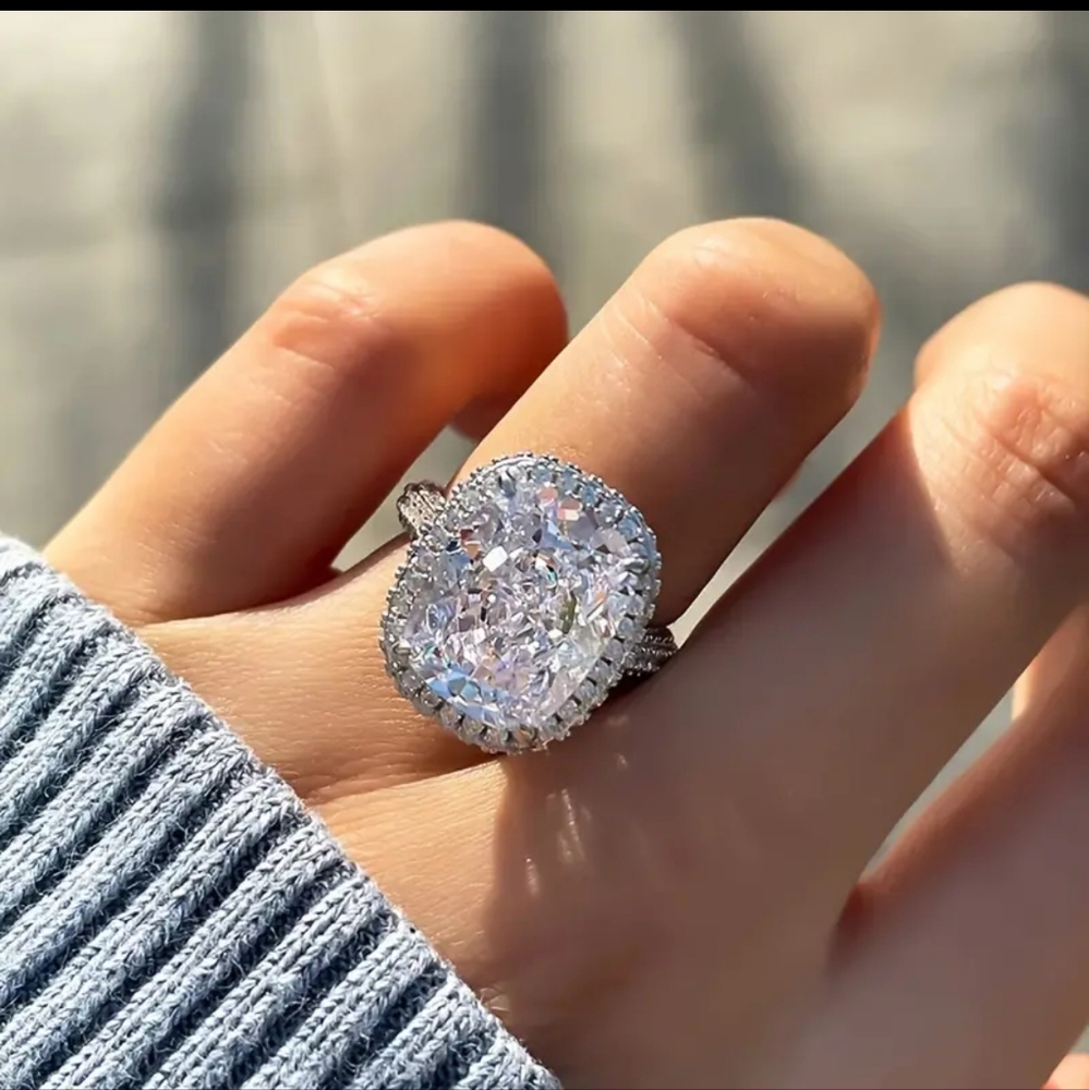 ⭐️ RARE 4 Carat Squoval Halo Diamond Ring on 18k white Gold sz 7